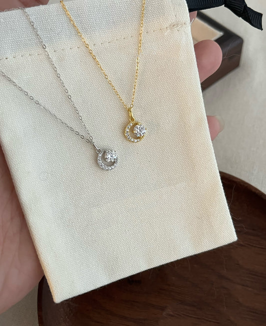 Crescent and Sun Necklace