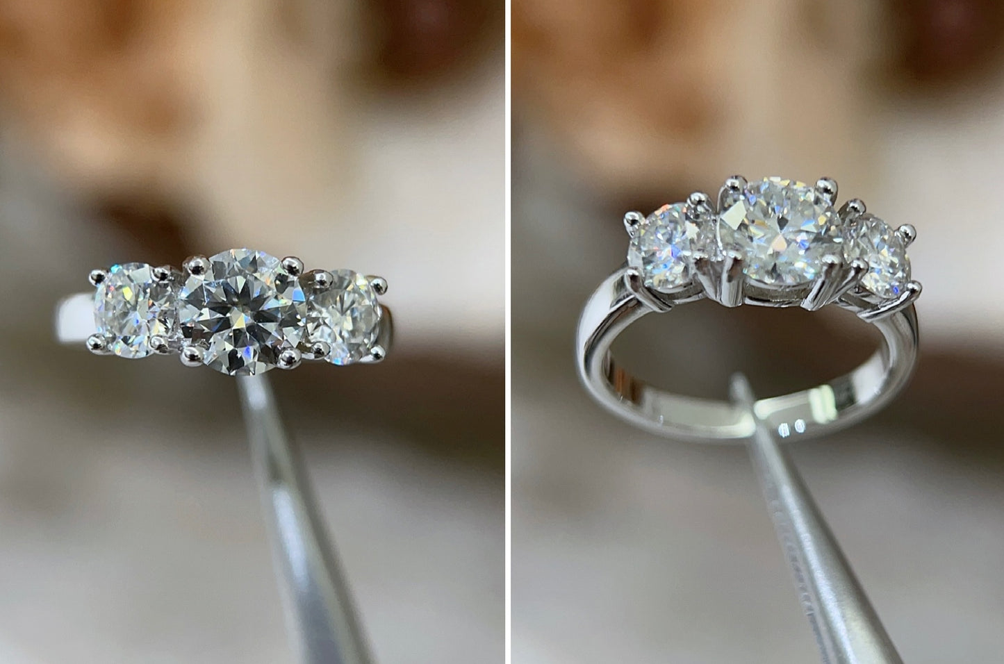 Three stones moissanite ring