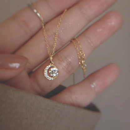 Crescent and Sun Necklace