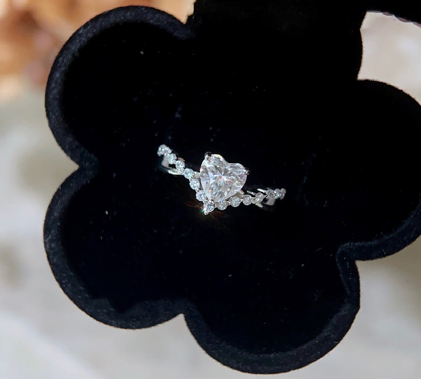 Tiara Heart moissanite ring