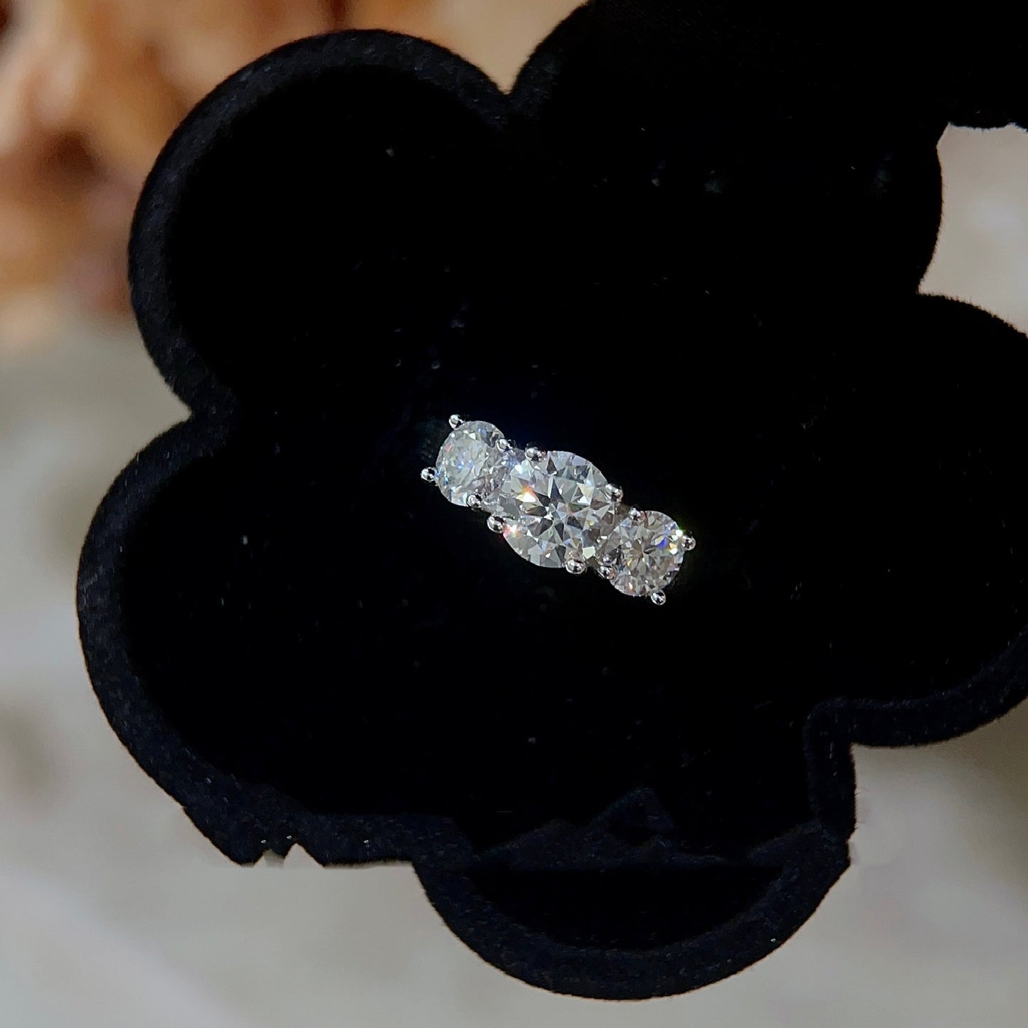 Three stones moissanite ring