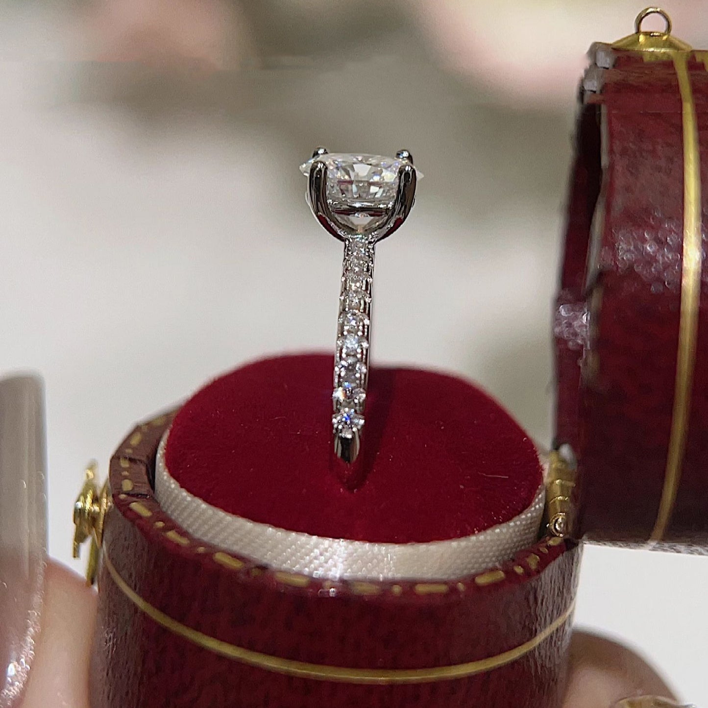 Oval paved moissanite ring