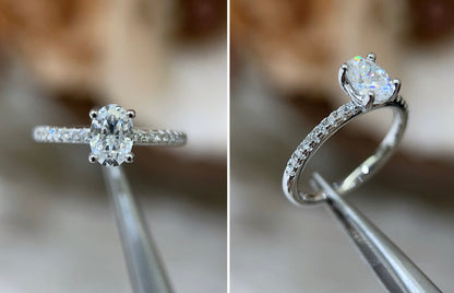Oval paved moissanite ring